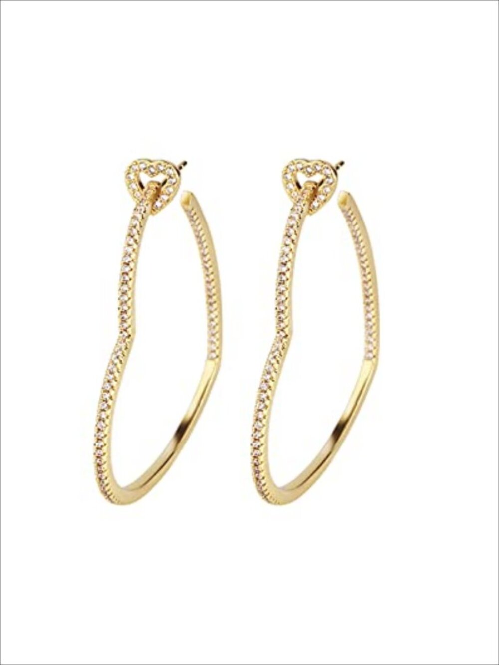 Curved Heart Hoop Earrings Gold-Tone Metal 925 Silver Posts
